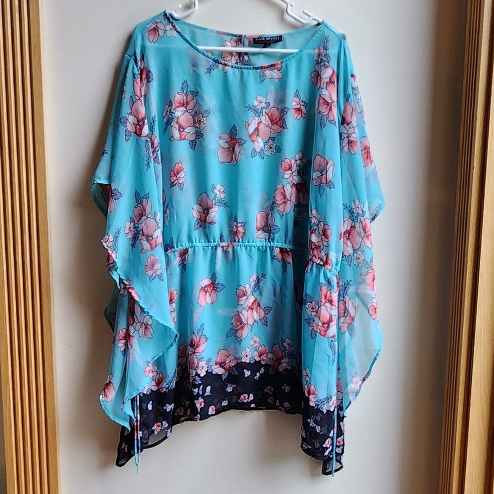 Lane Bryant Turquoise Floral Chiffon Poncho Top